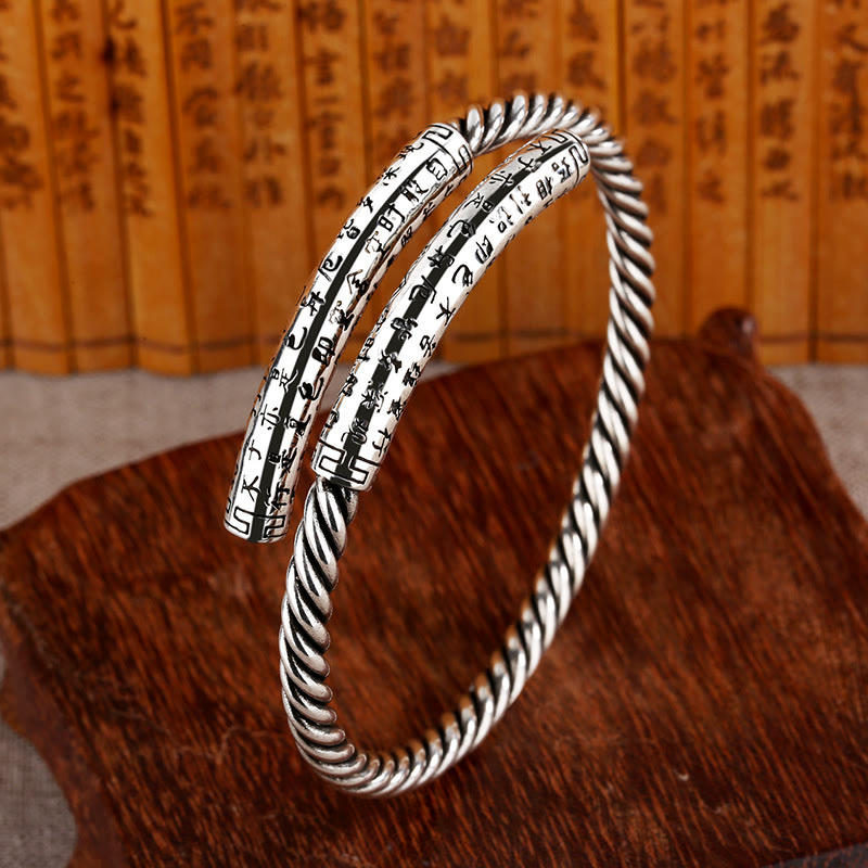 Fortune Jewel Retro Heart Sutra Twisted Design Pattern Balance Bracelet Bangle