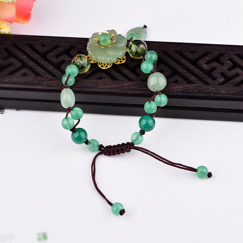 Fortune Jewel Natural Green Jade Luck Dangling Flower Bracelet