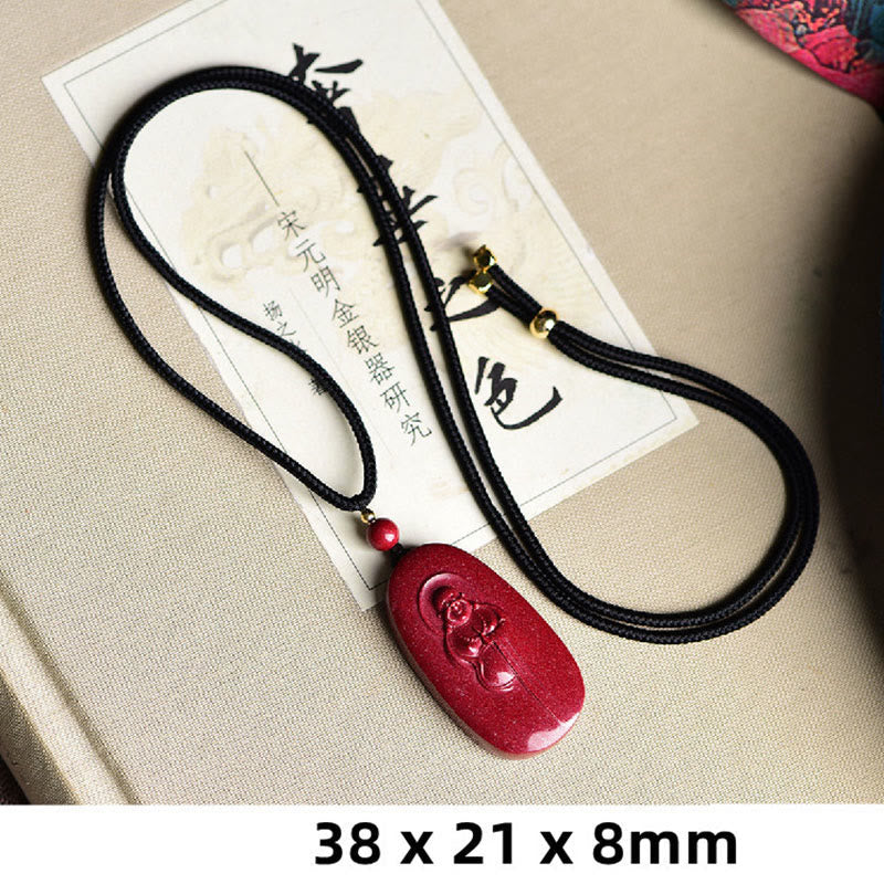 Fortune Jewel Laughing Buddha Yin Yang Chinese Zodiac Gourd Natural Cinnabar Blessing Necklace Pendant