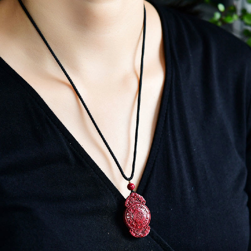 Fortune Jewel Laughing Buddha Yin Yang Chinese Zodiac Gourd Natural Cinnabar Blessing Necklace Pendant