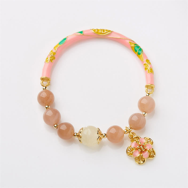 Fortune Jewel Natural Sun Stone Golden Silk Jade Flower Charm Wealth Bracelet Bangle