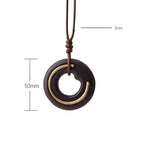Fortune Jewel Zen Circle Ebony Wood Peace Calm Necklace Pendant Fortune Jewel