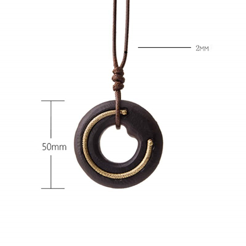 Fortune Jewel Zen Circle Ebony Wood Peace Calm Necklace Pendant Fortune Jewel