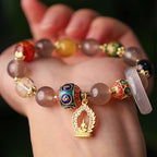 Fortune Jewel Natural Gray Agate Five Directions Gods of Wealth Om Mani Padme Hum Buddha Charm Bracelet