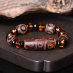Fortune Jewel Tibetan Retro Natural Nine-Eye Dzi Bead Blessings Bracelet