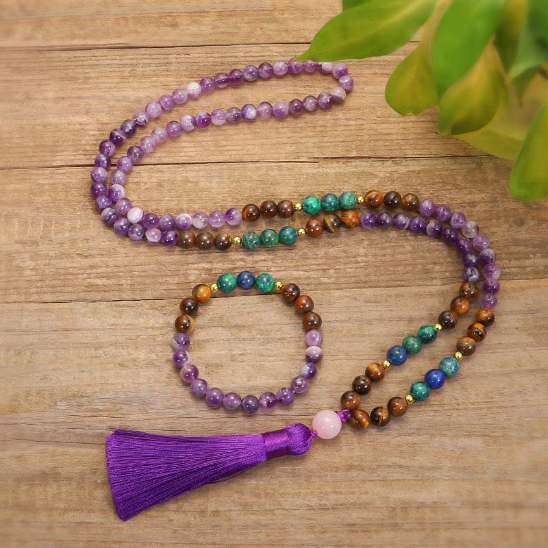 Fortune Jewel Tibetan Amethyst Purify Bracelet Mala Set