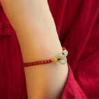 Fortune Jewel Natural Red Agate Hetian Jade Double Peace Buckle Confidence Bracelet