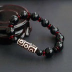 Fortune Jewel Black Onyx Nine-Eye Dzi Bead Wealth Protection Bracelet