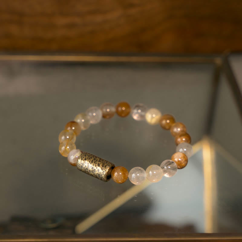 Fortune Jewel White Crystal Red Hematoid Quartz Gold Rutilated Quartz Purple Phantom Protection Bracelet