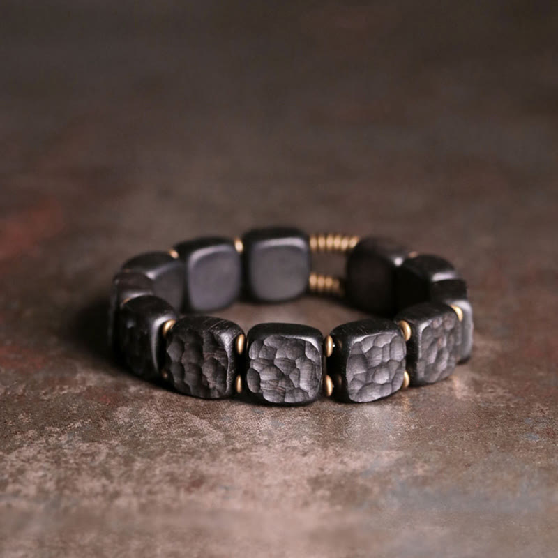 Fortune Jewel Retro Ebony Wood Texture Style Copper Peace Balance Bracelet