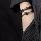 Fortune Jewel Tibet Ebony Wood Dzi Bead Copper Balance Double Wrap Bracelet