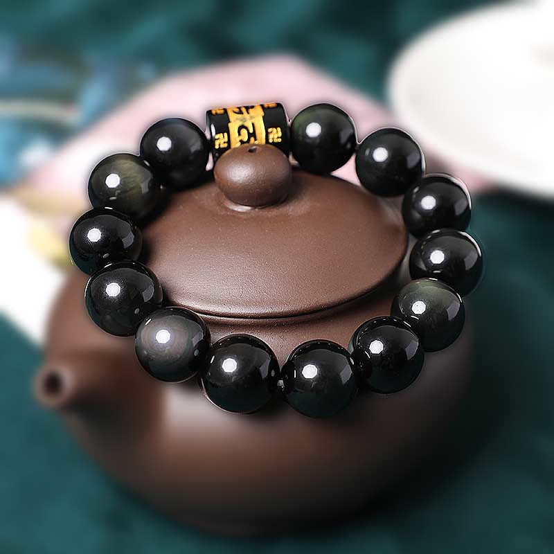 Fortune Jewel Rainbow Obsidian Om Mani Padme Hum Swastika Positive Bracelet