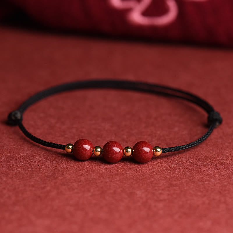 Fortune Jewel Natural Lucky Cinnabar Bead Blessing String Bracelet Anklet