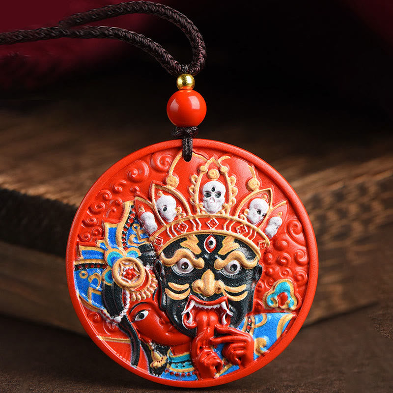 Fortune Jewel Zakiram Goddess of Wealth Painted Cinnabar Blessing Necklace Pendant