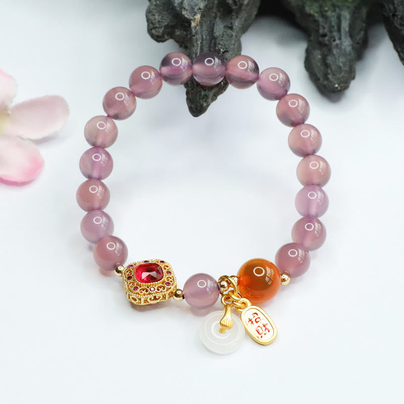 Fortune Jewel Natural Purple Chalcedony Candy Agate Peace Buckle Harmony Lucky Fortune Charm Bracelet