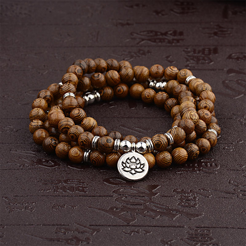 Fortune Jewel Tibetan Lightning Strike Wood Bracelet Lotus Buddha Mala