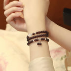 Fortune Jewel 925 Sterling Silver Natural Garnet Cat Eye Protection Triple Wrap Bracelet