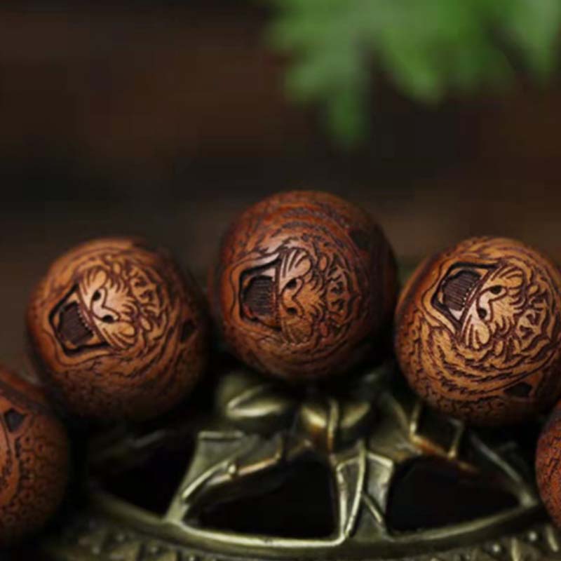 Fortune Jewel Tibetan Rosewood Engraving Tiger Protection Bracelet