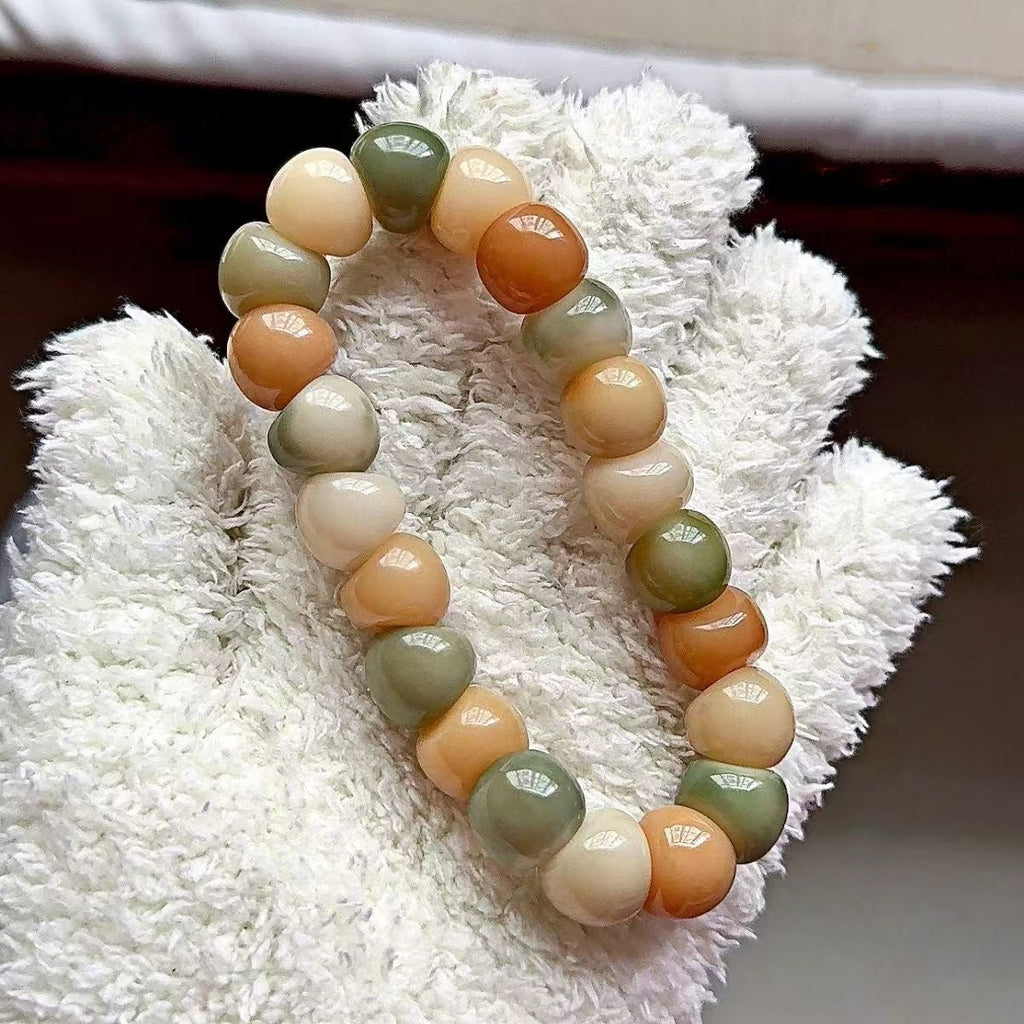 New Colorful Garlic Beads Bodhi Bracelet – Unique Marble Pattern Design 14mm