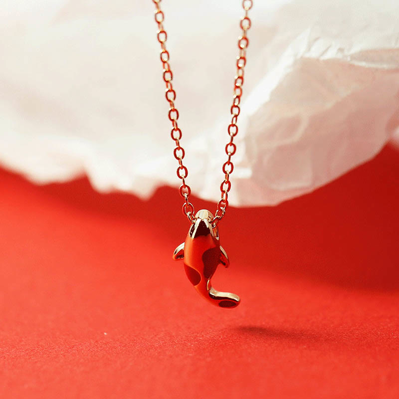 Fortune Jewel Copper Koi Fish Wealth Necklace Pendant Red Rope Bracelet Earrings Set