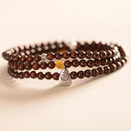 Fortune Jewel 925 Sterling Silver Indian Small Leaf Red Sandalwood Fu Character Protection Triple Wrap Bracelet