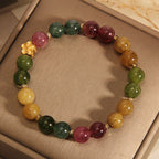 Fortune Jewel Natural Colorful Tourmaline Golden Flower Positive Bracelet