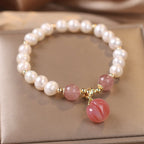 Fortune Jewel Natural Pearl Strawberry Quartz Peach Love Heart Wisdom Charm Bracelet