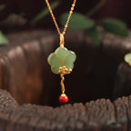 Fortune Jewel Vintage Plum Blossom Flower Jade Red Agate Prosperity Necklace Pendant