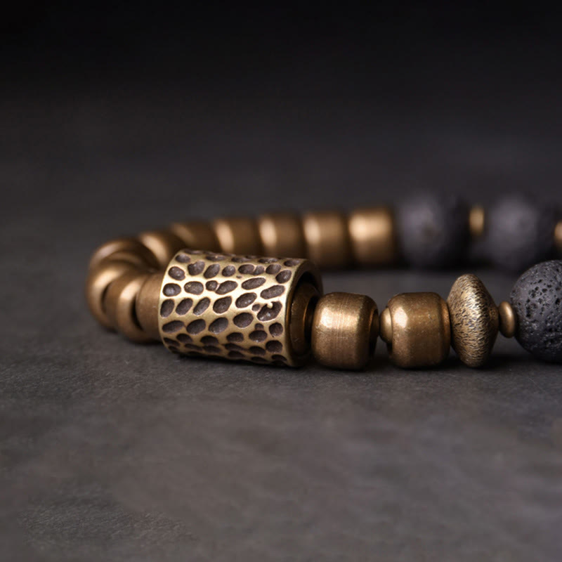 Fortune Jewel Lava Rock Stone Rainbow Obsidian Brass Support Healing Bracelet
