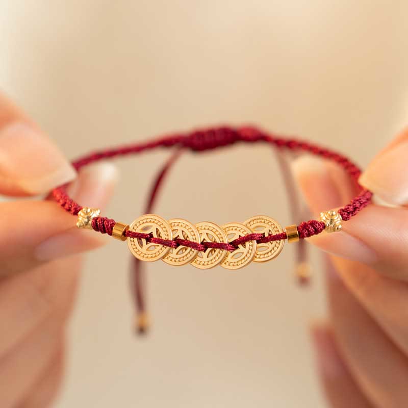 Fortune Jewel Copper Coin Fortune Tree Luck Strength Braided Bracelet