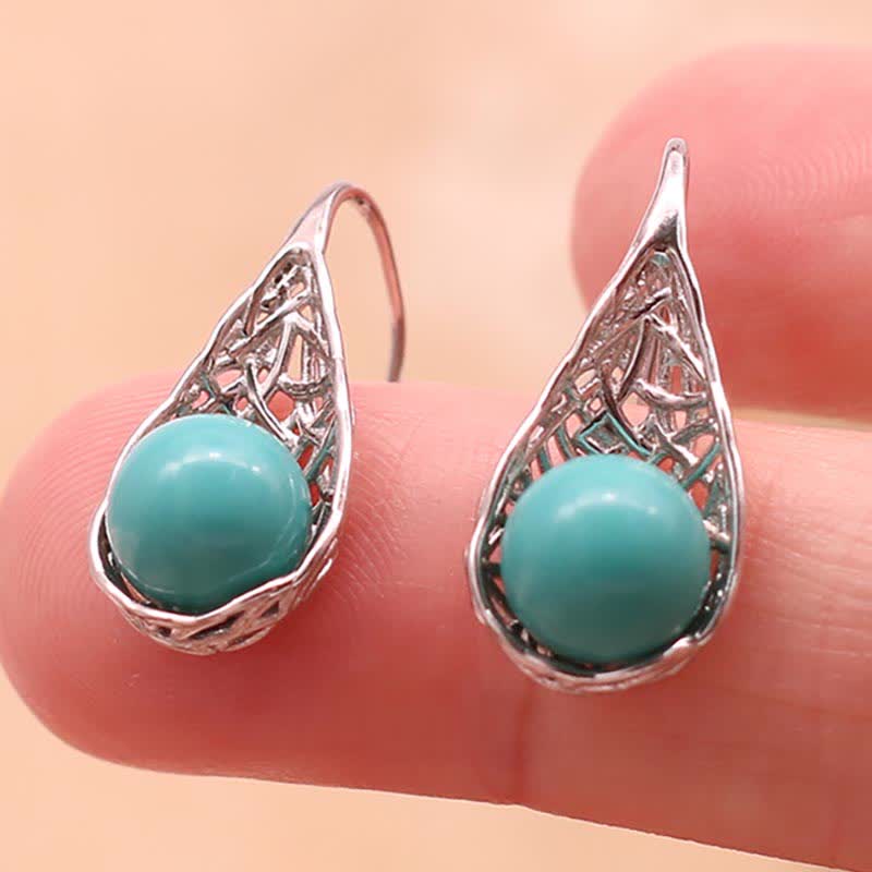 Fortune Jewel 925 Sterling Silver Turquoise Beaded Pattern Protection Drop Dangle Earrings