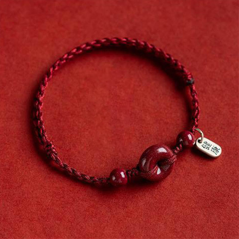 Fortune Jewel Handmade Cinnabar Peace Buckle Safe and Healthy Charm Blessing String Bracelet Anklet