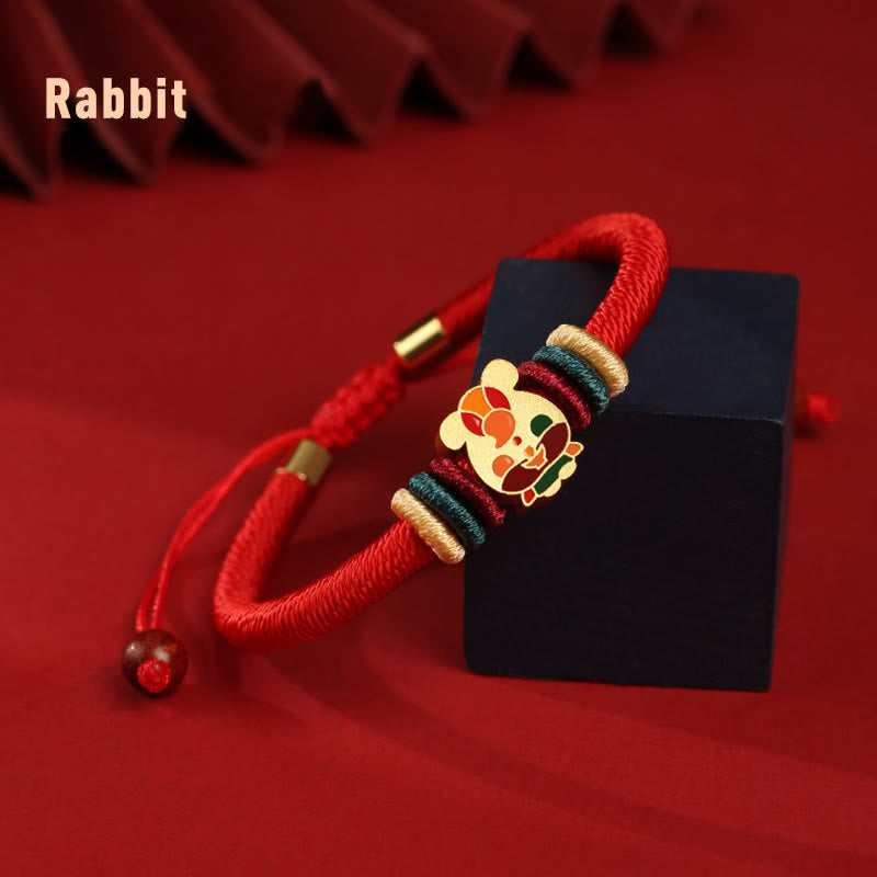 Fortune Jewel Handmade 925 Sterling Silver Year of the Dragon Cute Chinese Zodiac Luck Braided Red Bracelet