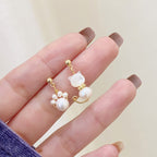 Fortune Jewel Cute Cat Paw Pearl Wisdom Stud Drop Earrings