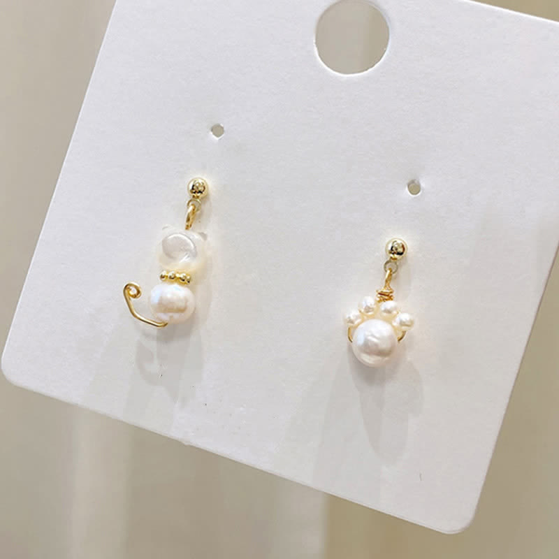 Fortune Jewel Cute Cat Paw Pearl Wisdom Stud Drop Earrings