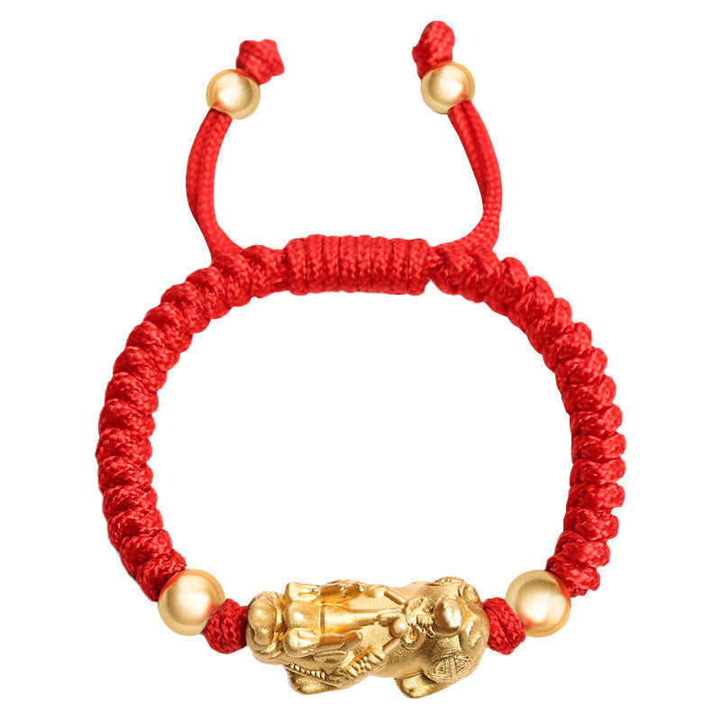 Fortune Jewel 999 Sterling Silver PiXiu Wealth King Kong Knot String Braided Kids Child Bracelet