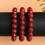 Fortune Jewel Natural Cinnabar Om Mani Padme Hum Fret Pattern Lotus Blessing Bracelet