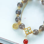 Fortune Jewel Natural Gray Agate Fu Character Pearl Tassel Balance Bracelet