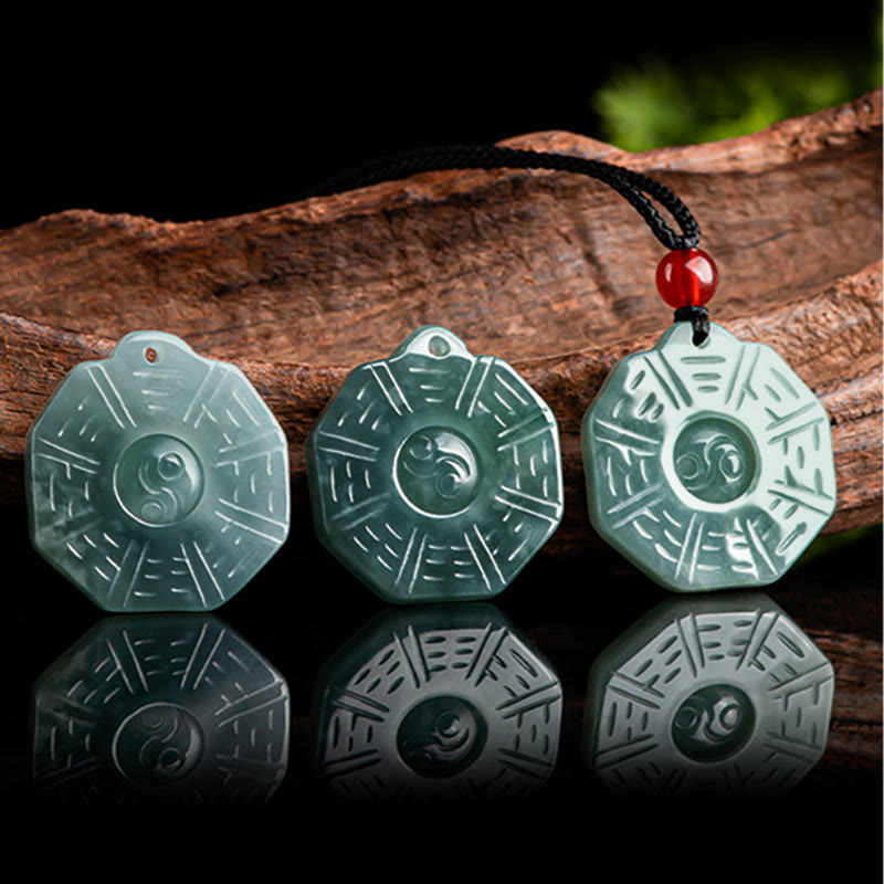 Buddha Stones Natural Jade FengShui Bagua Yin Yang Prosperity Necklace Pendant Fortune Jewel