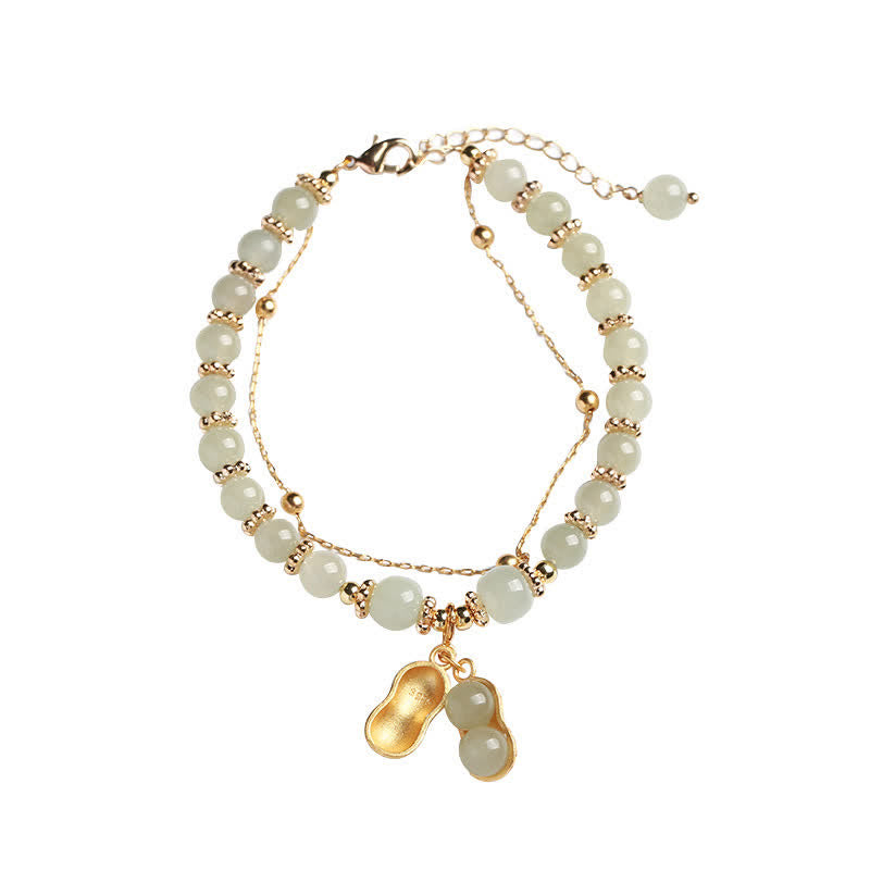 Fortune Jewel 925 Sterling Silver Natural Hetian Jade Good Things Happen Peanut Charm Bracelet