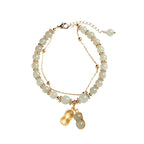 Fortune Jewel 925 Sterling Silver Natural Hetian Jade Good Things Happen Peanut Charm Bracelet