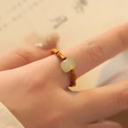 Fortune Jewel Hetian Jade Beaded Bamboo Prosperity Luck Ring