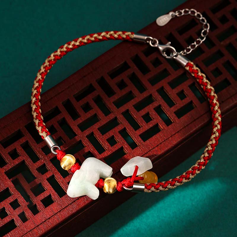 Fortune Jewel Chinese Zodiac Jade Prosperity Red String Bracelet Anklet - Fortune Jewel