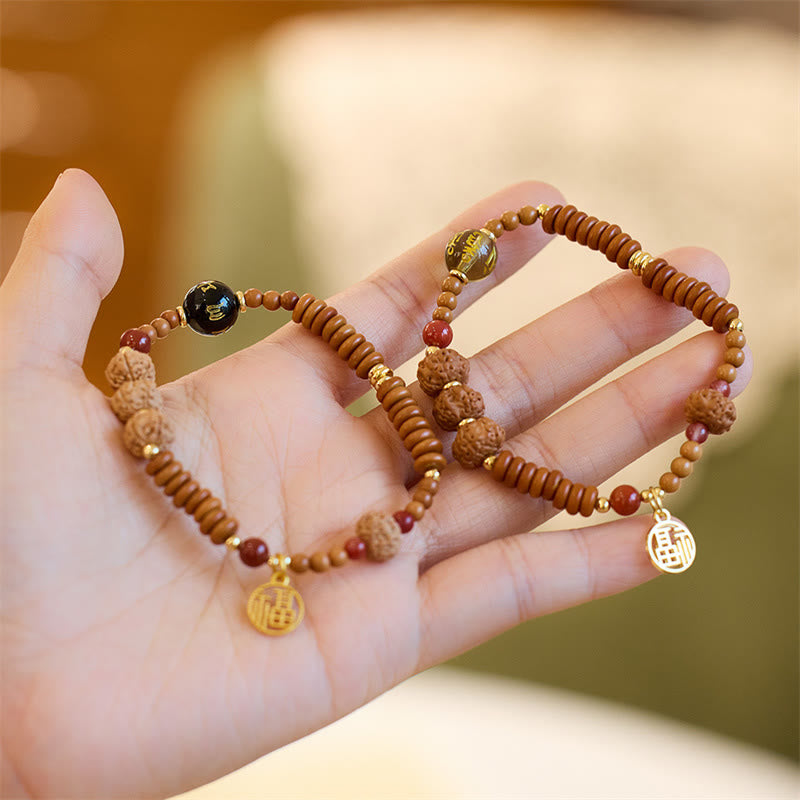 Fortune Jewel Tibetan Bodhi Seed Black Onyx Smoky Quartz Om Mani Padme Hum Fu Character Wealth Bracelet