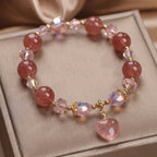 Fortune Jewel Natural Strawberry Quartz Crystal Love Heart Healing Positive Bracelet