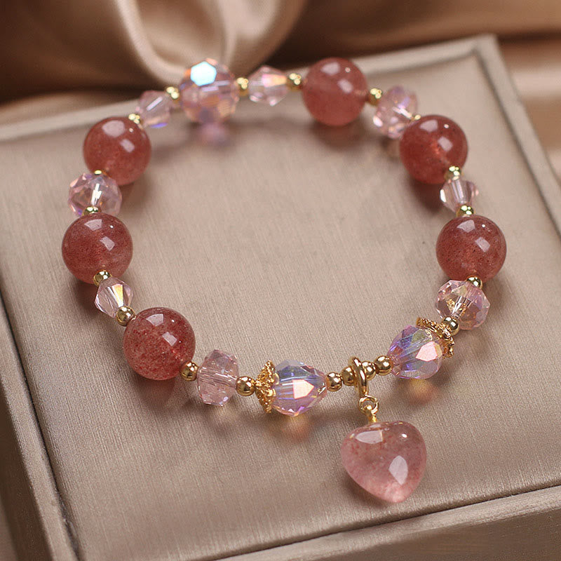 Fortune Jewel Natural Strawberry Quartz Crystal Love Heart Healing Positive Bracelet