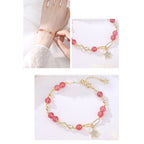 Fortune Jewel 14K Gold Plated Natural Strawberry Quartz Moonstone Möbius Loop Eternal Love Star Positive Bracelet