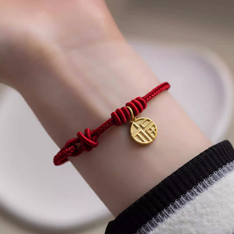 Fortune Jewel Handmade Eight Thread Peace Knot Fu Character Charm Luck Happiness Red Rope Bracelet