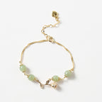 Fortune Jewel 14K Gold Plated Hetian Jade Golden Rose Flower Luck Chain Bracelet