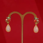 Fortune Jewel Water Drop White Jade Red Agate Butterfly Protection Drop Dangle Earrings